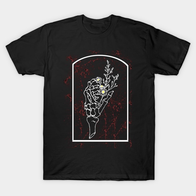 Skeleton Daisy Hand T-Shirt by deadlydelicatedesigns